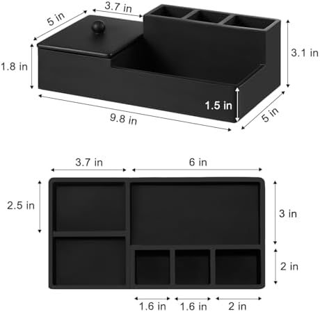 Luxspire Bathroom Counter Organizer with Lid, 6 Slots, Matte Black