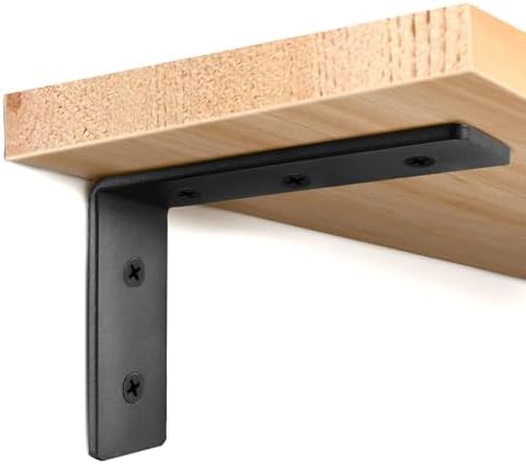 6 Pack Heavy Duty Floating Shelf Brackets, Black Metal L Wall Brackets, DIY Industrial Shelf Brackets - L 8" x H 6" x W 