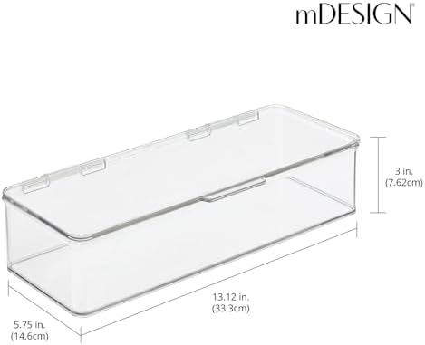 mDesign Long Plastic Playroom/Gaming Storage Organizer Box Containers with Hinged Lid for Shelves or Cubbies, Holds Smal