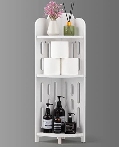 Meangood Bathroom Corner Shelf Stand, 3 Tier Solid Wood Display Shelf for Narrow Space, Shower Corner Shelf, Plant Stand