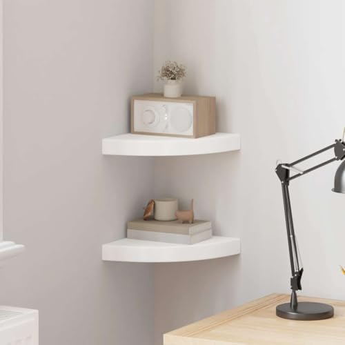 vidaXL 2 Pcs Modern Style Wall Corner Shelves, Floating Corner Shelf, Display Shelf, White MDF