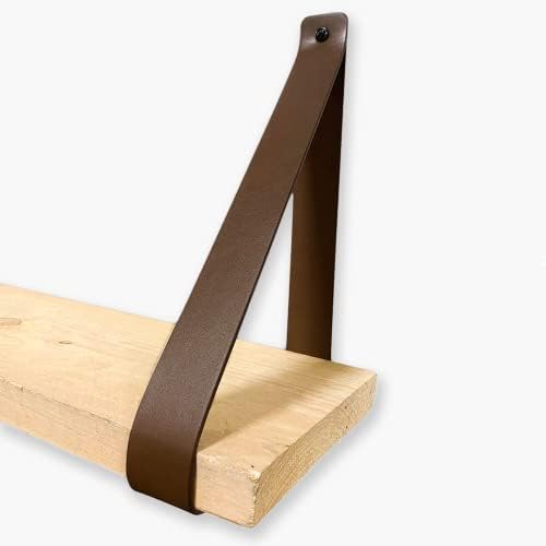 Brute Strength - PU Leather Shelf Brackets - Brown - 2 Pieces - Floating Shelf Set - Wall Brackets - Shelf Straps - Faux