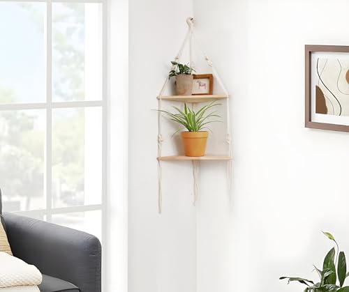 Artilady Corner Shelf Macrame Wall Hanging, Boho Wood Storage Wall Decor