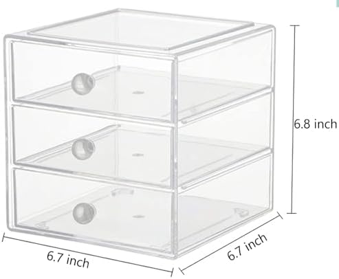 AJIODA Makeup Drawer Organizer Box with 3 Drawers, Acrylic Cosmetic Display Case Vanity Organizer Jewelry Storage Box St