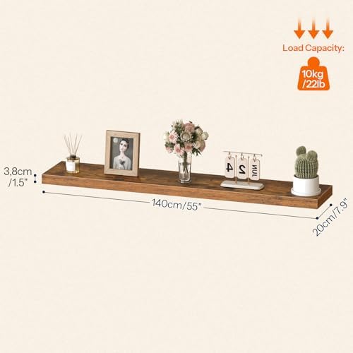 HOOBRO Floating Shelves for Wall, Wall Mounted Shelf Set of 2, 55" Hanging Shelf with Invisible Brackets, for Wall Stora