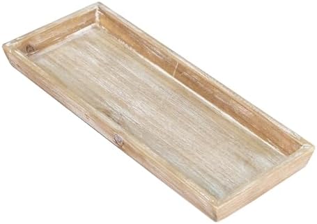 MAONAME Wash White Long Narrow Tray, 15.7"x 6.8" Wood Bathroom Vanity Tray