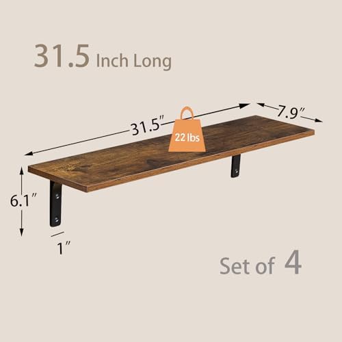 DINZI LVJ Long Wall Shelves, 31.5Inch Wooden Wall Mounted Shelves, Set of 4