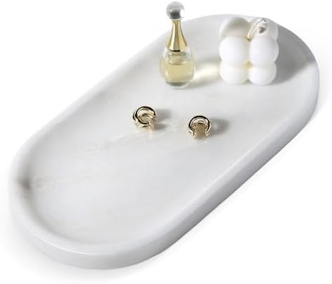 Koville African Natural White Marble Decorative Tray, 10" x 5" Marble Vanity Tray for Bathroom Countertop Organizer Ston