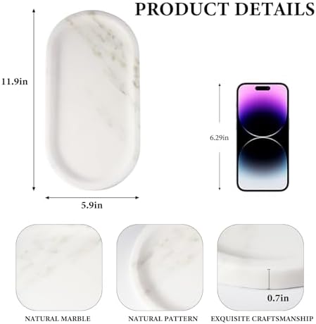 Koville Natural Marble Tray for Bathroom Countertop, Marble Storage Trays for Perfume, Cosmetics, Jewelry, Vanity Tray S