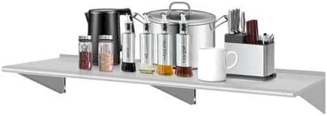 12" D x 72" W Stainless Steel Wall Mounted Shelves, Floating Shelving with Brackets, Commercial Shelf Perfect for Restau