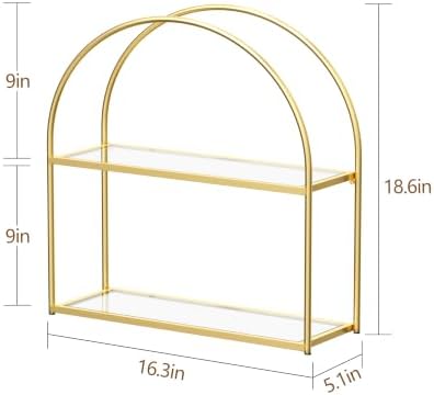 Crofy 2-Tier Arched Wall Shelf with Gold Frame & Transparent Shelves