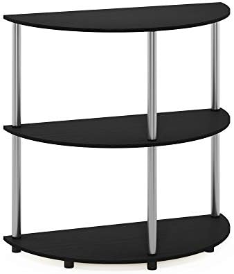 Furinno Frans Turn-N Half Round Console Table with Stainless Steel Tubes, Black Oak 15.6D x 31.1W x 30.8H in