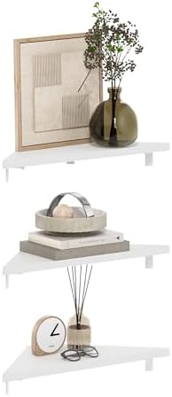Furinno Rossi Triangle Floating Shelves for Wall, Set of 3 Geometric Corner Shelf, Wall Mounted Shelves for Bathroom, Ho