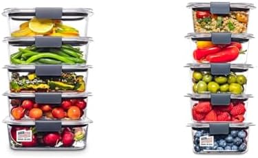 Rubbermaid Brilliance Food Storage Container, Medium, 3.2 Cup, 5 Pack, Clear & Leak-Proof Brilliance Food Storage Set, 1.3 Cup Plastic Containers with Lids, 5-Pack, Clear