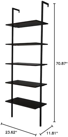 5 Tier Industrial Wall Mounted Bookshelf,Modern Ladder Bookcase Storage Organizer,Open Display Storage Rack,Plant Flower