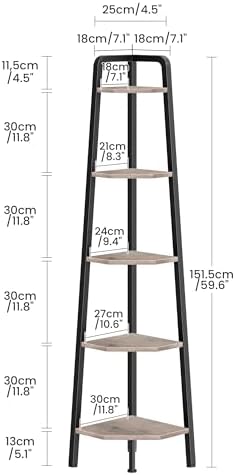 CHOEZON Corner Shelf, 5-Tier Ladder Corner Shelf, Ladder Bookshelf, 59.6" Tall Vertical Display Stand, Metal Frame Books