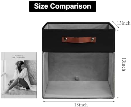 Bagnizer Storage Cubes, 4 Pack Linen Foldable Storage Bins (13 x 13 inch) with Clear Window and Handles, Fabric Organizer for Shelf Closet, Clothes, Books - (Gray and Black)