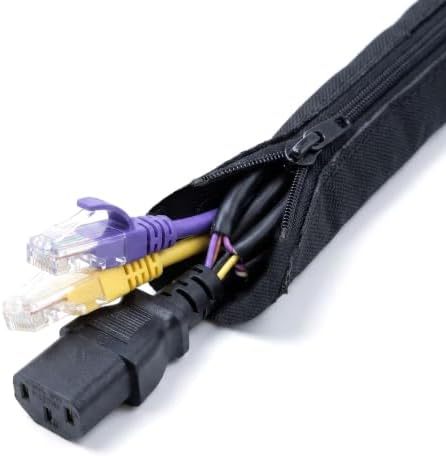 Electriduct 3/4" Zipper Sleeve Braided Wrap Flexible Cable Management Wire Cover Cord Organizer - 3 Feet - Black