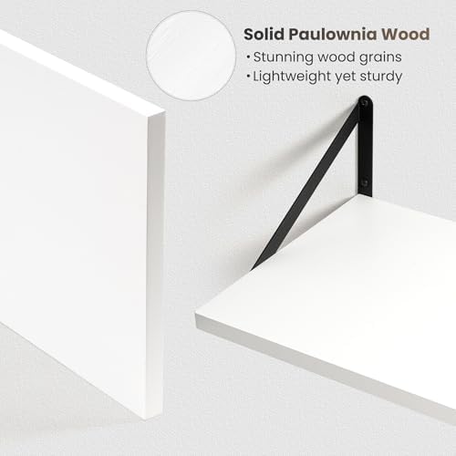 Marsmiles Deep Floating Shelves, 36'' x 12'' White Wood Shelves Set of 2