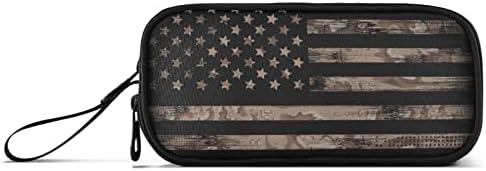 Fisyme Vintage Brown American Flag Pencil Case Large Capacity Pen Box Makeup Pouch Holder Organizer Stationery Bag for School Office College Traval Adults