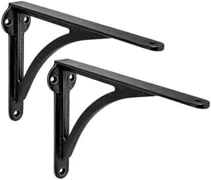 Khtumeware 100% Solid Brass Decorative Shelf Brackets, 7-inch Wall-Mounted Shelving Brackets, 2-Pack Antique Black Vinta