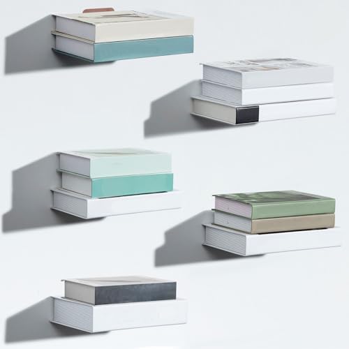 Jetec 6 Pack Invisible Bookshelf Wall Mounted Metal Heavy Duty, Silver Grey