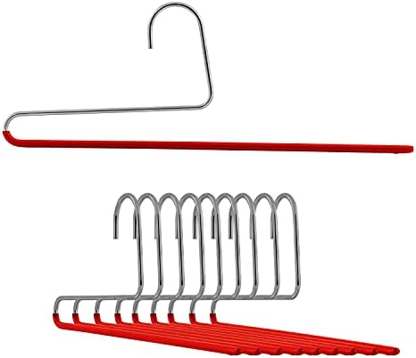 Mawa by Reston Lloyd Reverse Hook Trouser Series Non-Slip Space-Saving Clothes Hanger with Single Rod for Pants, Style KH/35U, Set of 10, Red
