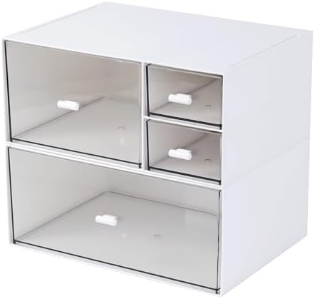MILULUGO Desk Organizer with 4 Drawers, Makeup Organizer, Desktop Storage Box, Cosmetics Storage Box for nail polish, Li