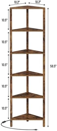 TUTOTAK Corner Shelf with LED Light, 6-Tier Corner Bookshelf