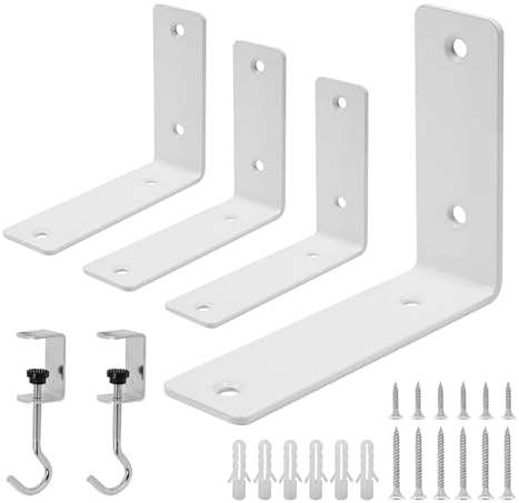 L Floating Shelf Brackets,4 Pack Heavy Duty L Brackets for Shelves, L 5" X H 4" White Metal Countertop Support Brackets,