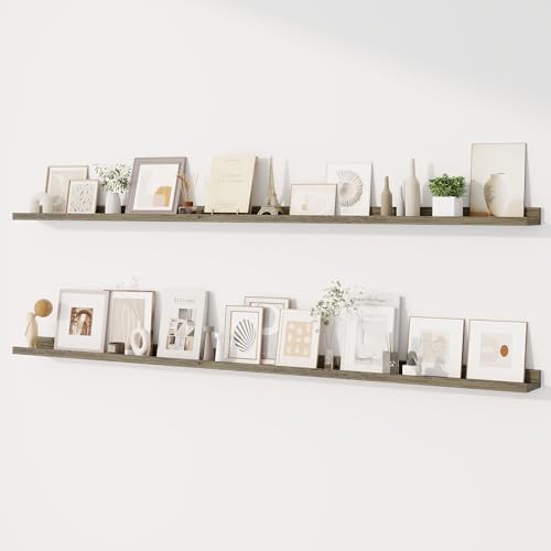 Dreamland Picture Ledge Shelf for Wall, Floating Shelves Set of 2,72 inch Long Floating Shelves with Lip for Living Room,Bedroom,Bathroom,Kitchen,Grey