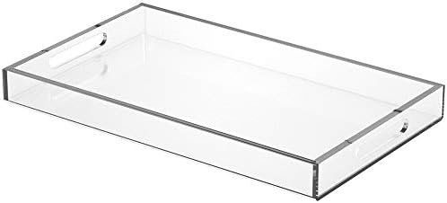 NIUBEE Acrylic Serving Tray 12x20 Inches -Spill Proof- Clear Decorative Tray Organiser for Ottoman Coffee Table Countert