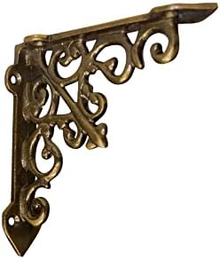 NACH Decorative Shelf Brackets, 4 Pack of 5 x 1.2 x 5 inch, Gold Cast Iron Wall Shelf Brackets - Decorative Bookshelf Br
