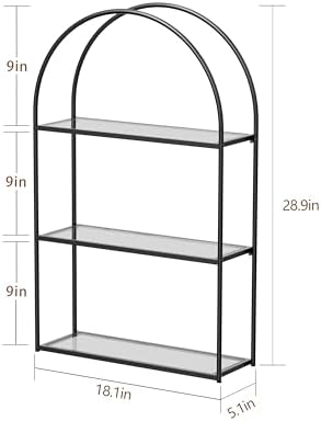Crofy 3-Tier Arched Wall Shelf with Black Frame & Transparent Shelves