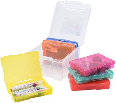 Vaessen Creative Storage Lid and 6 Small Colourful Tins Plastic Sorting Box for Storing Craft Accessories, Photos and Ot