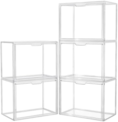 LXLXXL Acrylic Box Display Case, 5-Pack XL Stackable Storage Bins with Lid