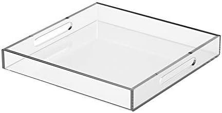 NIUBEE Clear Serving Tray 15x15 Inches - Acrylic Tray Organizer with Handle