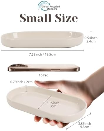 INGOFIN 7" Ceramic Bathroom Vanity Tray Set- 2 Pcs Bathroom Organizer Countertop Tray for Perfume, Jewelry, Small Kitche