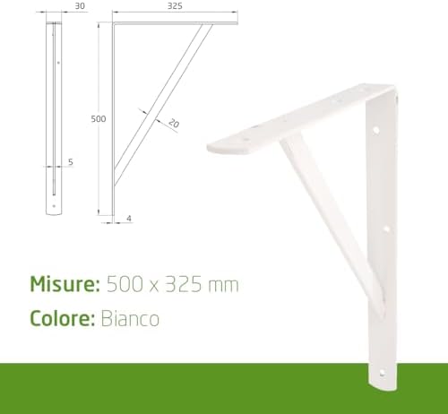 Amig - Pack of 4 Shelf Brackets Colour White - Bracket for Shelves 500 x 325 mm - Heavy-Duty Steel up to 185 kg