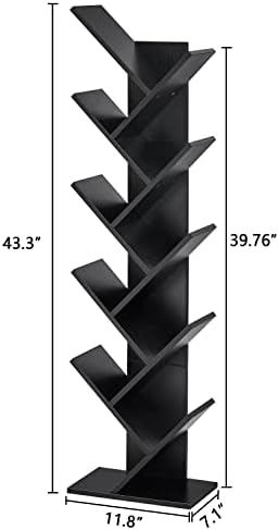 Hoctieon 10 Tier Tree Bookshelf, 10 Shelf Bookcase, Free Standing Tree Bookcase, Display Floor Standing Shelf for Books,
