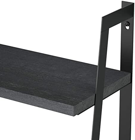 SRIWATANA Black 2-Tier Floating Wall Shelves, Rustic Wood Storage Shelf Set