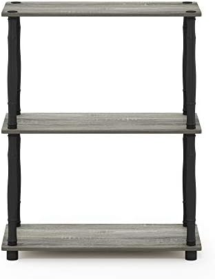 Furinno 18029GYW/BK Turn-N-Tube 3-Tier Compact Multipurpose Shelf Display Rack, Classic, French Oak Grey/Black, 3-Tier C