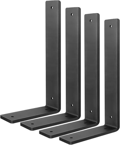 Floating Shelf Bracket 6 Inch, 4 Pack Heavy Duty Shelf Brackets, Black Wall Shelf Bracket for DIY Decorative with Mounti