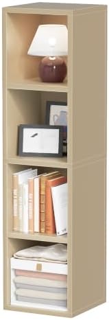 4-Tier Tall Narrow Bookshelf,Slim Bookcase with Open Cubes