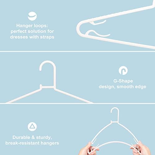 Plastic White Hangers 50 Pack, Light Weight Durable Clothes Hangers G-Shape Hangers Standard Size Ideal for Tank T-Shirts Dresses Jackets Suits Blouses Ties Leggings
