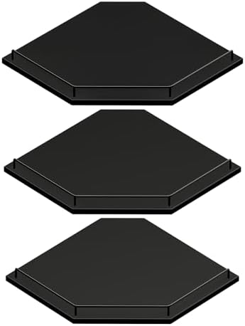 JJL Corner Shelf with Rails, 3-Tier Hexagon Floating Corner Shelf Wall Mounted, 12 Inch Black Rustic Wood Heavy Duty Wal