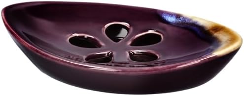 Ceramic Soap Dish with Self Draining Tray for Bar Soap, Bathroom, Kitchen (Purple No.2)
