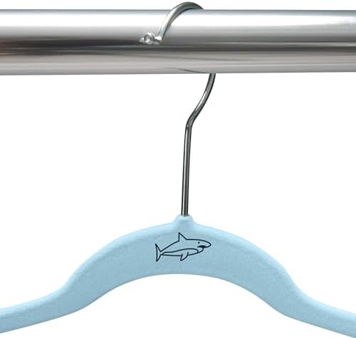 Simplify Kids 100 Pack Velvet Hangers with Shark Icon in Light Blue