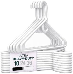 Ultra Heavy Duty Plastic Clothes Hangers – White Strong Durable Coat & Suit Hangers – Thick Plastic Closet Organizer Hangers (White, 10)