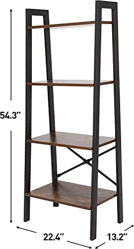 SUPER DEAL Industrial Ladder Shelf 4-Tier Bookcase Plant Book Display Furniture Storage Rack Shelf for Living Room Home 